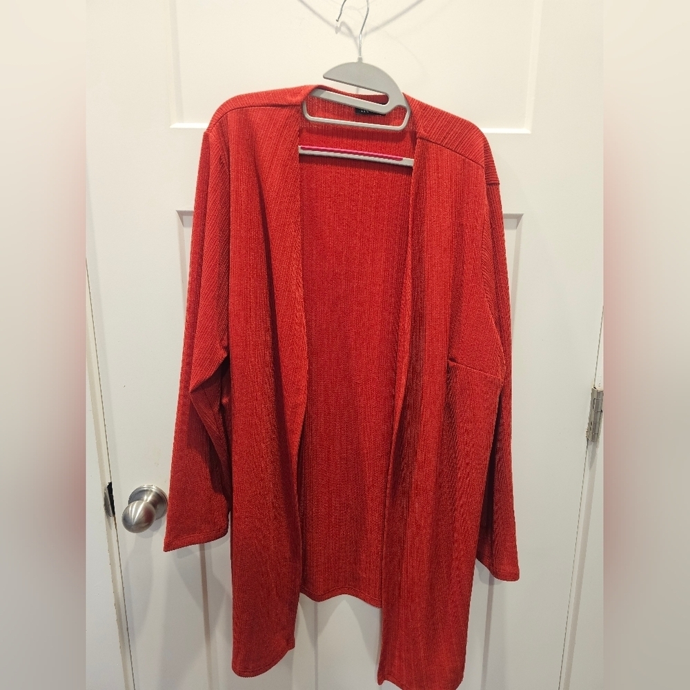 "Jones New York Red Ribbed Open Front Long Cardigan Sweater Size Large